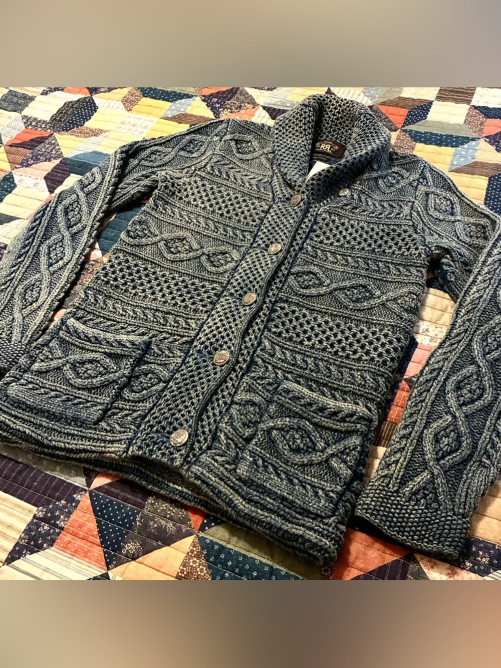DOUBLE RL RALPH LAUREN RRL INDIGO COTTON SWEATER- WOMEN’S SIZE 2 - Picture 5 of 11